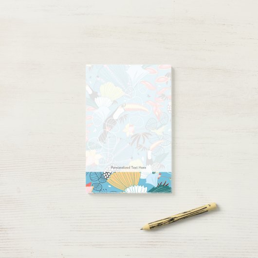 Tropische textuur met toucans en levende vogels post-it® notes (Op bureau)