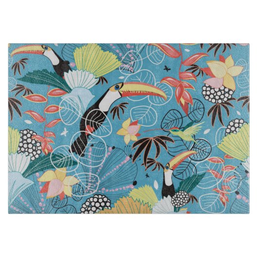 Tropische textuur met toucans en levende vogels snijplank (Voorkant)