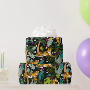 Tropische Tijger Zwarte Botanische Jungle Safari K Cadeaupapier