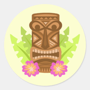 Tropische tiki masker hibiscus schattige stickers