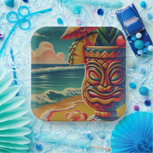 Tropische Tiki Paraplu Drink Luau Party Papieren Bordje (Feest)