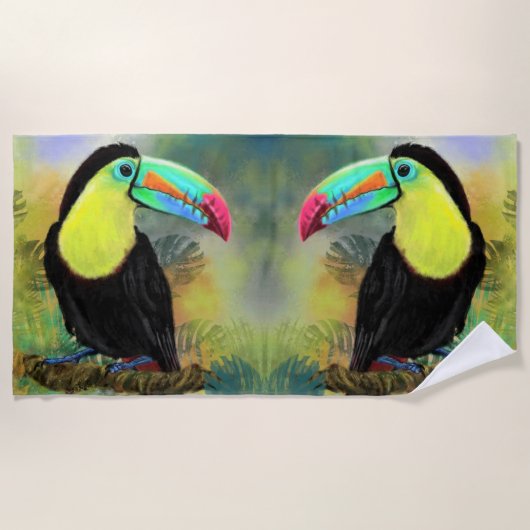 Tropische Toco Toucan Bird Beach Handdoek (Voorkant)