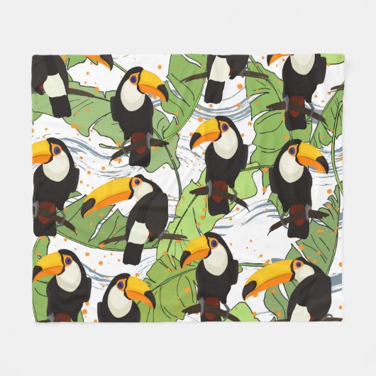 Tropische Toucan, groene palmen,  patroon. Fleece Deken (Voorkant (Horizontaal))