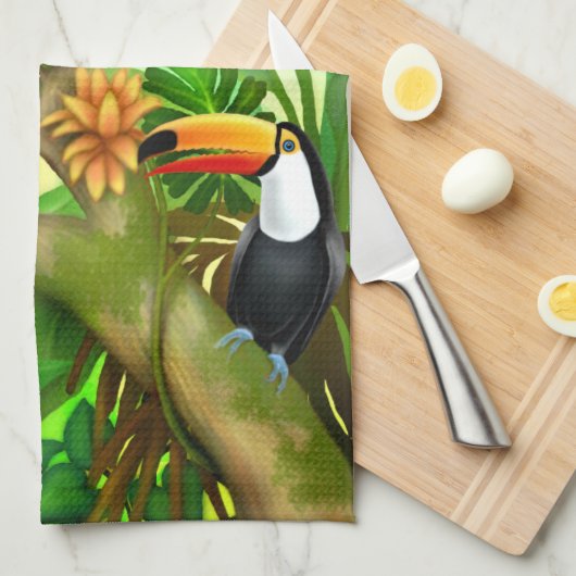 Tropische Toucan Oerwoud Kitchen Tea Towel Theedoek (Quarter Fold)