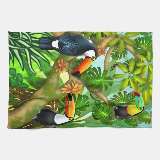 Tropische Toucan Oerwoud Kitchen Tea Towel Theedoek (Horizontaal)