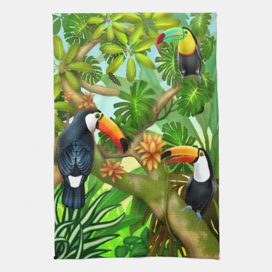 Tropische Toucan Oerwoud Kitchen Tea Towel Theedoek (Verticaal)