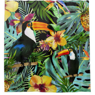 Tropische Toucan Paradise Palm Pineapple Modern Douchegordijn