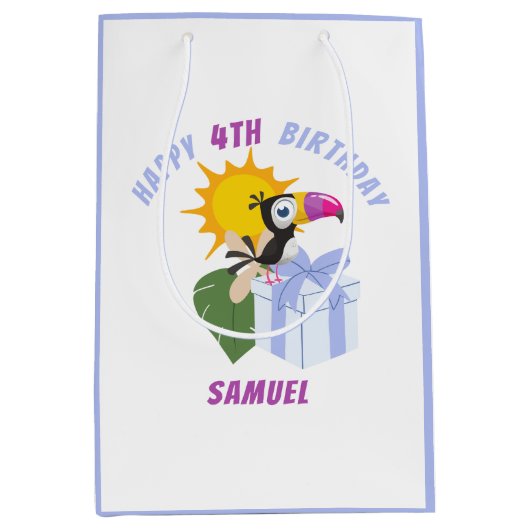 Tropische toucan Specialized Happy Birthday Medium Medium Cadeauzakje (Voorkant)