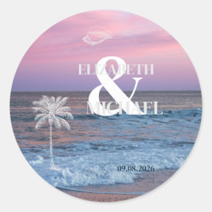 Tropische trouwdag zonsopgang oceaanstrand ronde sticker