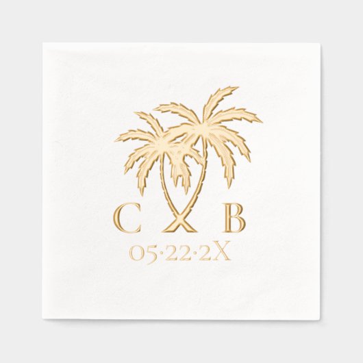 Tropische Trouwpalmen Paar Initialen & Datum Folie Servetten (Voorkant)