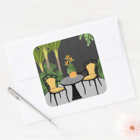 Tropische Tuin Binnenplaats Vierkante Sticker (Envelop)