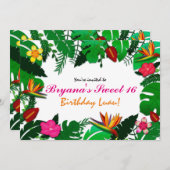 Tropische Tuin Bladeren & Bloemen Feest Uitnodigin Kaart (Voorkant / Achterkant)