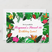 Tropische Tuin Bladeren & Bloemen Feest Uitnodigin