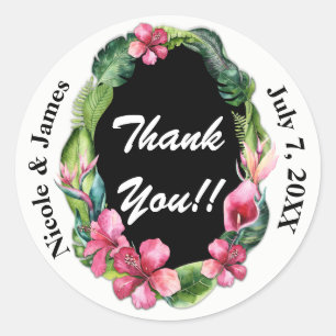 Tropische Tuin Bloemen & Bladeren Trouw Dank Je Ronde Sticker