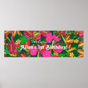 Tropische Tuin Bloemige Verjaardagsfeest Banner Poster