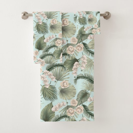 Tropische tuin Floral Orchid en Palm Pattern Bad Handdoek (Insitu)