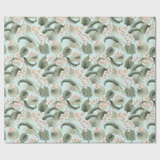 Tropische tuin Floral Orchid en Palm Pattern Cadeaupapier (Vlak)