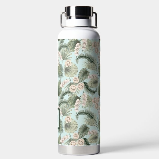 Tropische tuin Floral Orchid en Palm Pattern Waterfles (Achterkant)