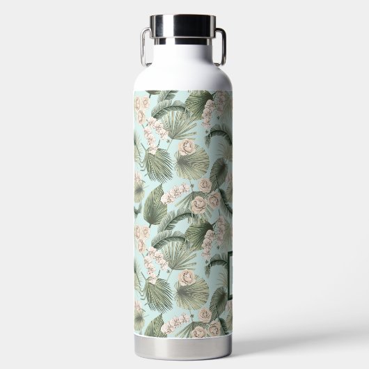 Tropische tuin Floral Orchid en Palm Pattern Waterfles (Voorkant)