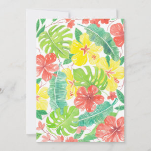 Tropische tuin, hibiscus plumeria en palmbladeren