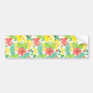 Tropische tuin, hibiscus plumeria en palmbladeren bumpersticker