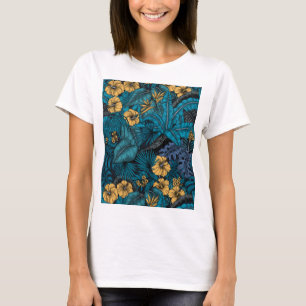 Tropische tuin in blauw en geel t-shirt