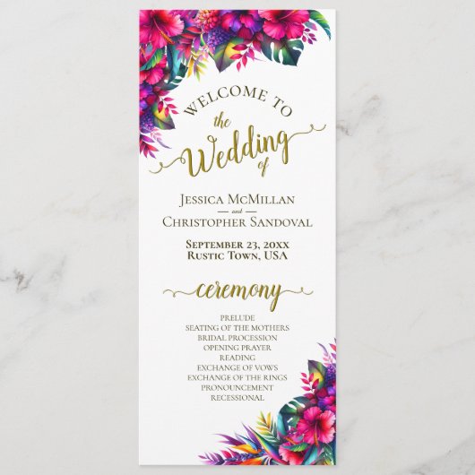 Tropische Tuin Kleurrijke Hibiscus Bloemenbruiloft Programma (Voorkant)