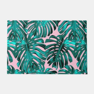 Tropische turquoise roze Oerwouden bladeren Deurmat