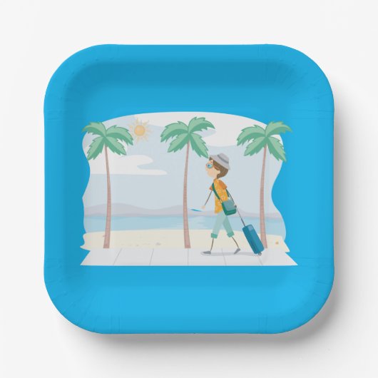 Tropische Vakantie Reiziger Fun Beach Reizen Papieren Bordje (Voorkant)