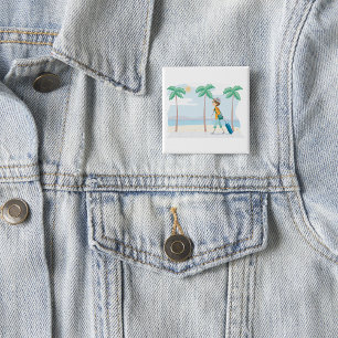 Tropische Vakantie Reiziger Fun Beach Reizen Vierkante Button 5,1 Cm