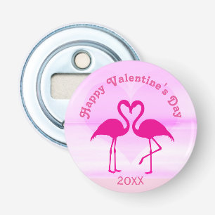 Tropische Valentijnsdag Flamingo Roze Aangepast Ja Button Flesopener