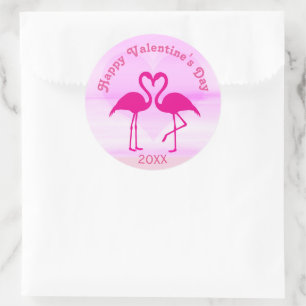 Tropische Valentijnsdag Flamingo Roze Aangepast Ja Ronde Sticker