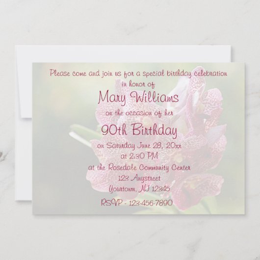 Tropische Vanda Orchid Cluster Birthday Invitation Kaart (Achterkant)