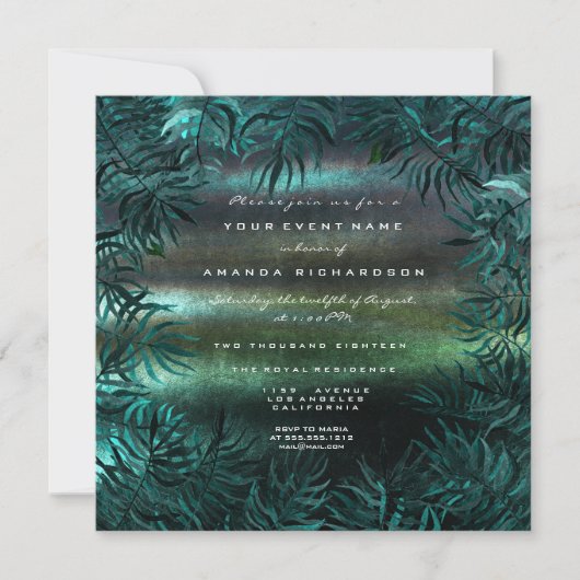 Tropische varenbladeren omlijst Blauwgroen bosgroe Kaart (Voorkant)