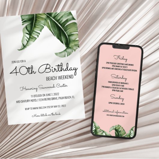 Tropische Verjaardag Weekend Uitnodiging + Routebe