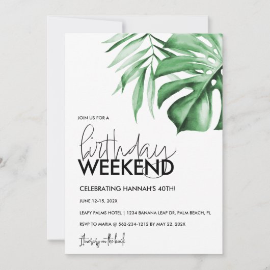 Tropische verjaardagsweekend uitnodiging + Reispro (Voorkant)