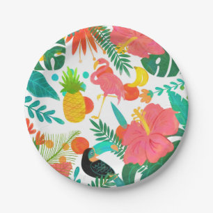 Tropische Vibe Bloemen Bladeren Zomer Luau Feest Papieren Bordje