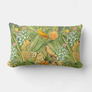 Tropische vintage vogels in Jungle Paradise geel Kussen