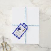 Tropische Vis, Blauwe Gingham Gelukkige 1e Verjaar Cadeaulabel (Met Touw)