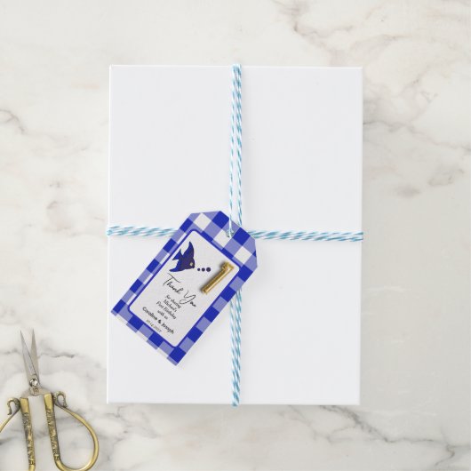 Tropische Vis, Blauwe Gingham Verjaardag Bedankt Cadeaulabel (Met Touw)