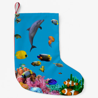 Tropische vis & dolfijn blauwe Kerstkous Kleine Kerstsok