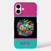 Tropische Vis - Faux Borduurwerk Blauw Roze Monogr Case-Mate iPhone Case (Achterkant)