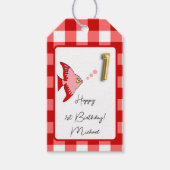 Tropische Vis Rode Gingham Gelukkige 1e Verjaardag Cadeaulabel (Voorkant)