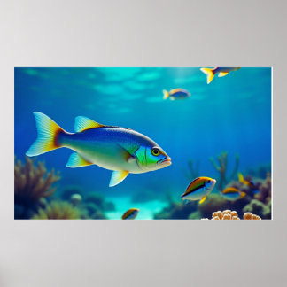 Tropische Vissen Drijvend in Diepblauw Zeewater Oc Poster