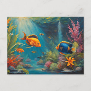 Tropische vissen in de oceaan met koraal en zeewie briefkaart