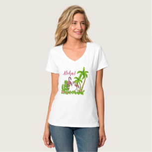 Tropische vlamingos en bloemen T-shirt