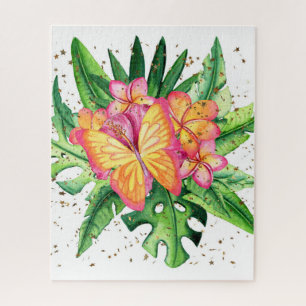 Tropische vlinder en bloemen legpuzzel