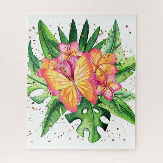 Tropische vlinder en bloemen legpuzzel (Verticaal)