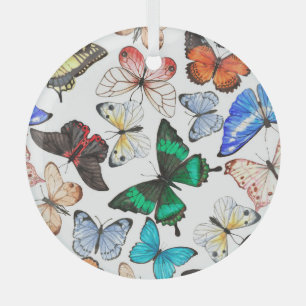 Tropische vlinders: kleurrijk waterverf patroon. glas ornament