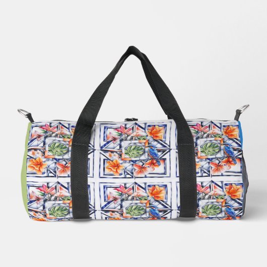 Tropische vogel en flora, monogram, plunjezak (Voorkant)